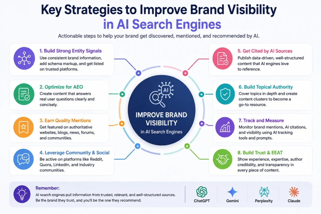 Infographic of Strategies to Improve Brand Visibility in AI Search Engines