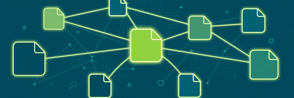 Website content map showing internal links connecting related blog posts to a central guide