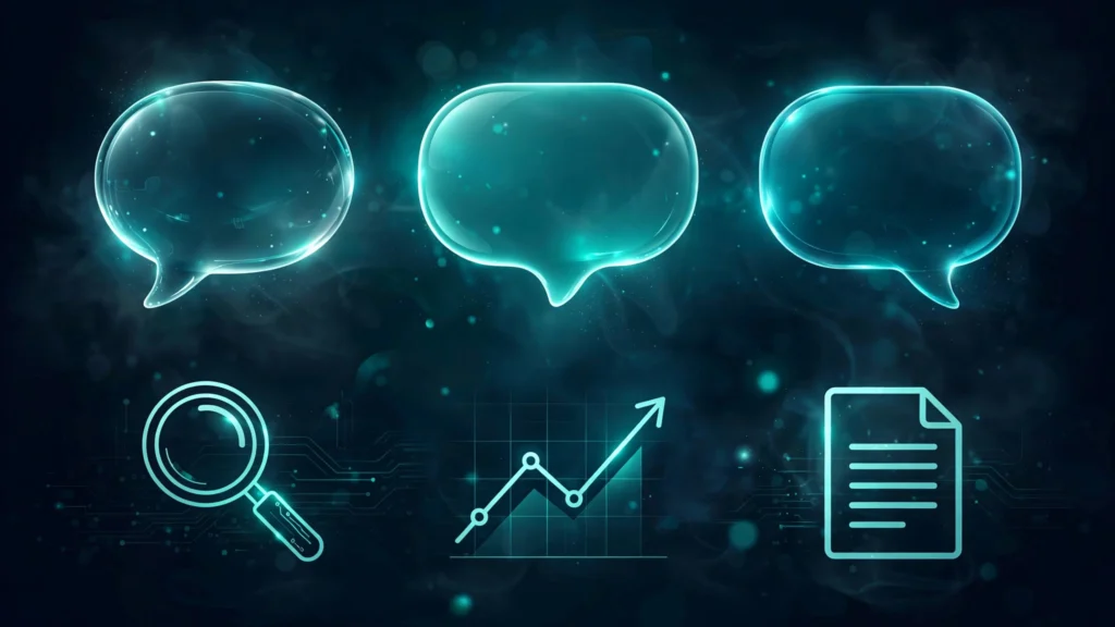 Three AI chatbot assistants compared side by side for SEO tasks