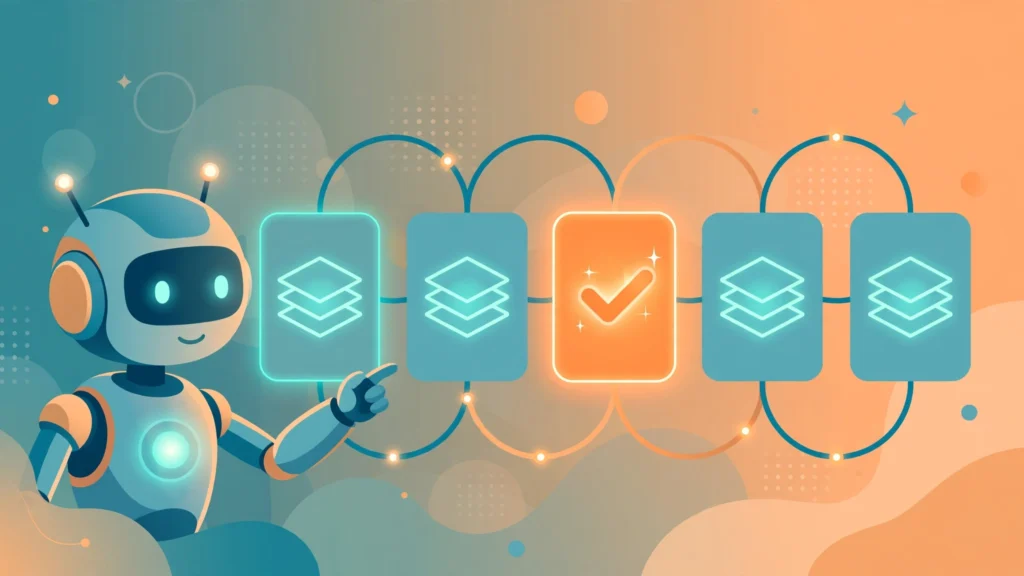 Illustration of an AI assistant thoughtfully selecting source links for an answer