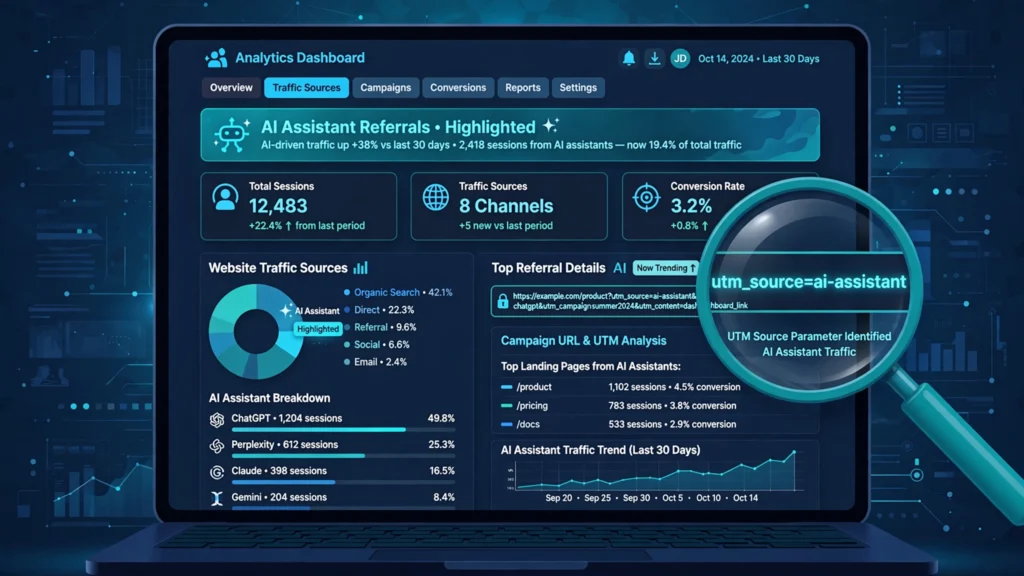 GA4 traffic acquisition report highlighting AI-referred sessions from Gemini